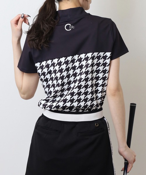 CECIL McBEE（セシルマクビー）の「ハウンドトゥース切り替え半袖モックネックシャツ（Tシャツ/カットソー・レディース・ブラック/ベージュ・2(M)/3(L)/1(S)）」の4枚目の写真