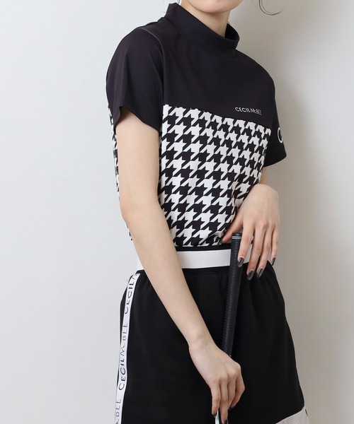 CECIL McBEE（セシルマクビー）の「ハウンドトゥース切り替え半袖モックネックシャツ（Tシャツ/カットソー・レディース・ブラック/ベージュ・2(M)/3(L)/1(S)）」の17枚目の写真