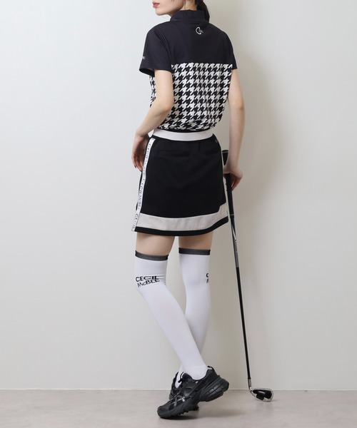 CECIL McBEE（セシルマクビー）の「ハウンドトゥース切り替え半袖モックネックシャツ（Tシャツ/カットソー・レディース・ブラック/ベージュ・2(M)/3(L)/1(S)）」の6枚目の写真