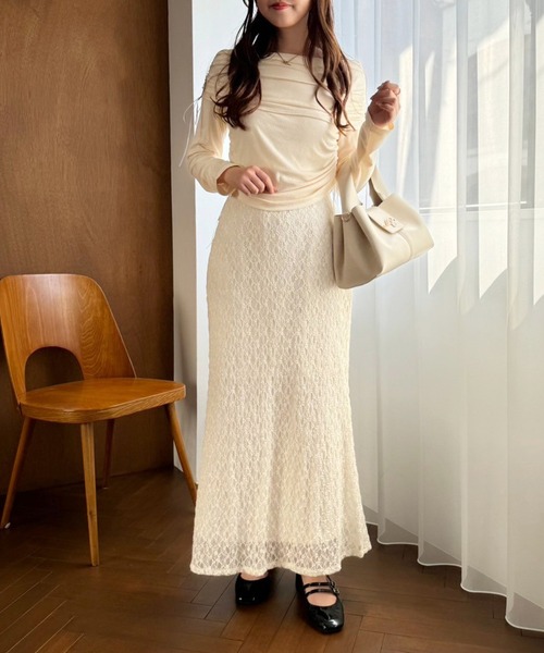 one after another NICE CLAUP（ワンアフターアナザーナイスクラップ）の「ドロストリボンオフショルトップス【ZOZO限定商品】（Tシャツ/カットソー・レディース・ピンク/アイボリー/チャコールグレー/モカ・FREE）」の17枚目の写真