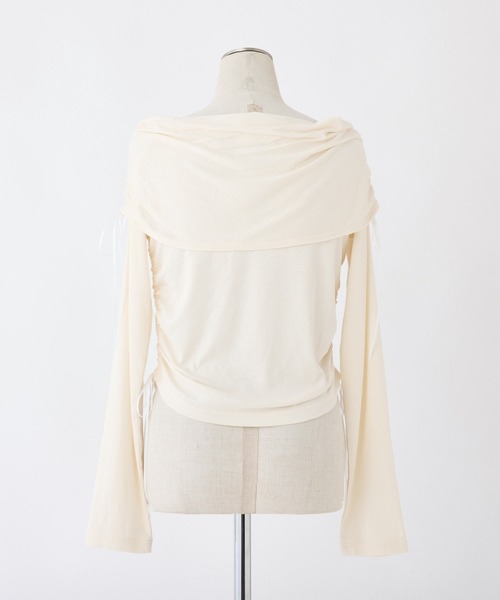 one after another NICE CLAUP（ワンアフターアナザーナイスクラップ）の「ドロストリボンオフショルトップス【ZOZO限定商品】（Tシャツ/カットソー・レディース・ピンク/アイボリー/チャコールグレー/モカ・FREE）」の12枚目の写真