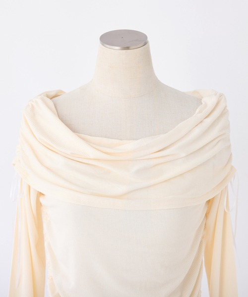 one after another NICE CLAUP（ワンアフターアナザーナイスクラップ）の「ドロストリボンオフショルトップス【ZOZO限定商品】（Tシャツ/カットソー・レディース・ピンク/アイボリー/チャコールグレー/モカ・FREE）」の13枚目の写真