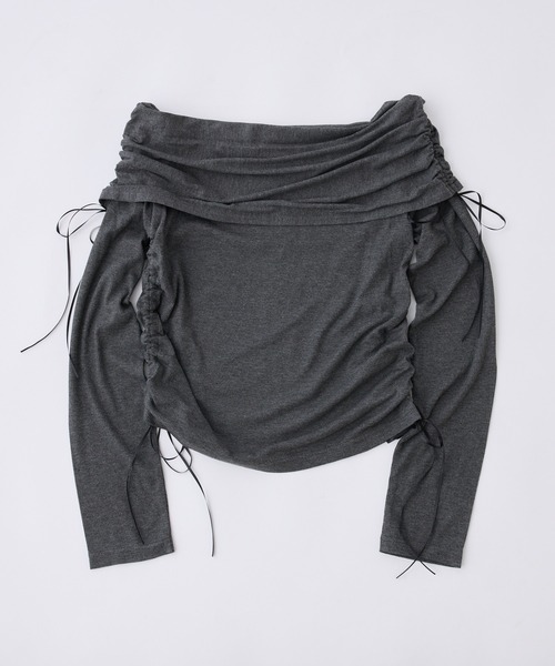 one after another NICE CLAUP（ワンアフターアナザーナイスクラップ）の「ドロストリボンオフショルトップス【ZOZO限定商品】（Tシャツ/カットソー・レディース・ピンク/アイボリー/チャコールグレー/モカ・FREE）」の7枚目の写真