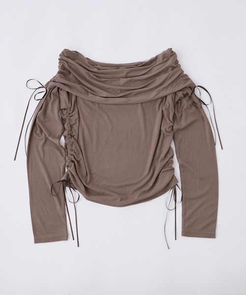 one after another NICE CLAUP（ワンアフターアナザーナイスクラップ）の「ドロストリボンオフショルトップス【ZOZO限定商品】（Tシャツ/カットソー・レディース・ピンク/アイボリー/チャコールグレー/モカ・FREE）」の8枚目の写真