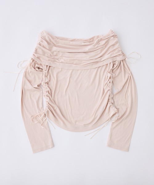 one after another NICE CLAUP（ワンアフターアナザーナイスクラップ）の「ドロストリボンオフショルトップス【ZOZO限定商品】（Tシャツ/カットソー・レディース・ピンク/アイボリー/チャコールグレー/モカ・FREE）」の9枚目の写真