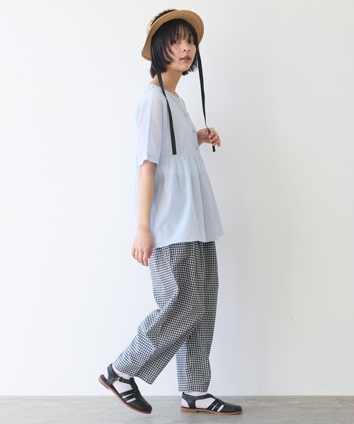 bulle de savon（ビュルデサボン）の「gingham tuck パンツ（その他