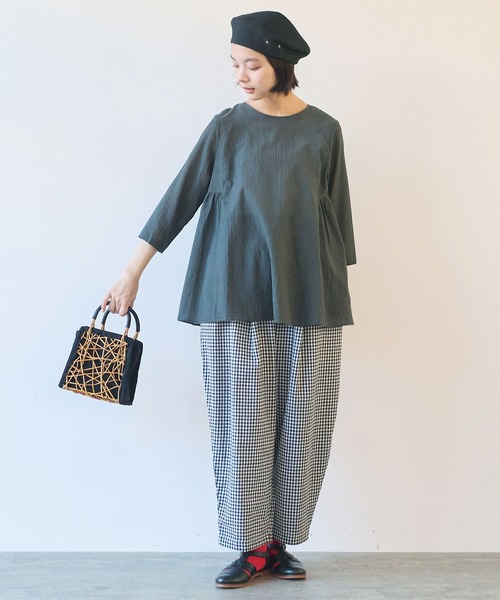 bulle de savon（ビュルデサボン）の「gingham tuck パンツ（その他