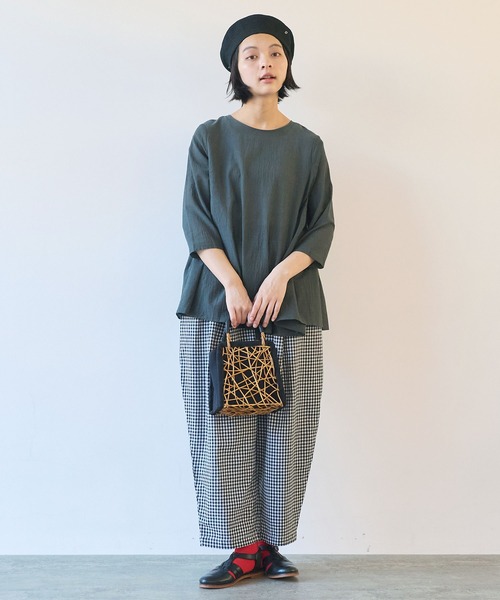 bulle de savon（ビュルデサボン）の「gingham tuck パンツ（その他