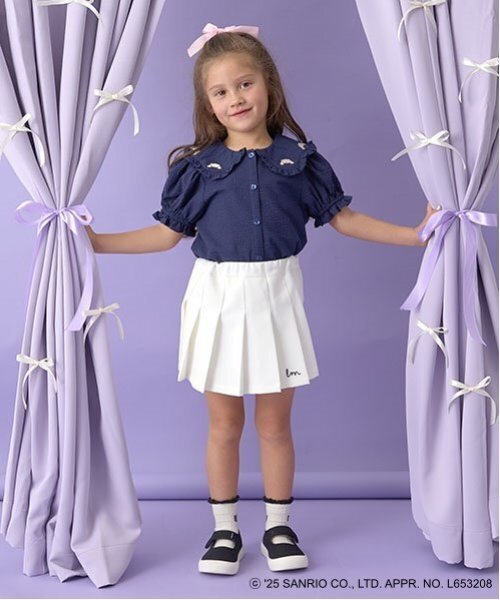 Lycee mine（リセマイン）の「【サンリオキャラクターズ】シナモロールフリル衿ブラウス&リボンヘアゴムセット（シャツ/ブラウス・キッズ・オフホワイト/ネイビー・100cm/130cm/120cm/140cm/110cm）」の7枚目の写真