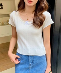 everycoco（エブリーココ）の「レーストリムサマーニットTシャツ（Tシャツ/カットソー）」