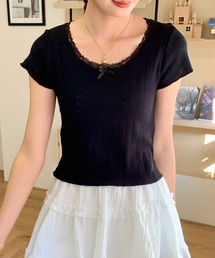 everycoco（エブリーココ）の「レーストリムサマーニットTシャツ（Tシャツ/カットソー）」