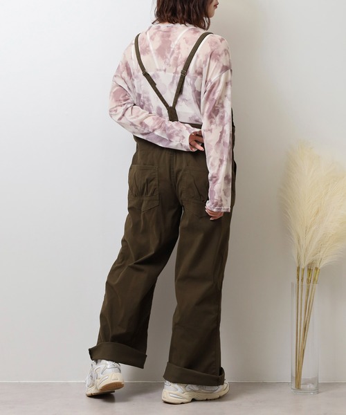atONE(アットワン)の「ツイルサロペットワイドパンツ(サロペット/オーバーオール・レディース・カーキ/ベージュ/ブラック・M/4L/3L/LL/L)」の15枚目の写真