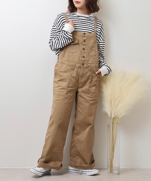 atONE(アットワン)の「ツイルサロペットワイドパンツ(サロペット/オーバーオール・レディース・カーキ/ベージュ/ブラック・M/4L/3L/LL/L)」の20枚目の写真