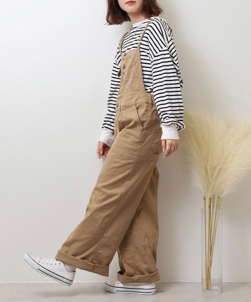atONE(アットワン)の「ツイルサロペットワイドパンツ(サロペット/オーバーオール・レディース・カーキ/ベージュ/ブラック・M/4L/3L/LL/L)」の10枚目の写真