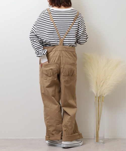 atONE(アットワン)の「ツイルサロペットワイドパンツ(サロペット/オーバーオール・レディース・カーキ/ベージュ/ブラック・M/4L/3L/LL/L)」の11枚目の写真