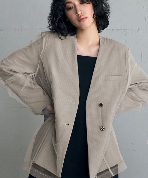 希少　プラダ　ノーカラージャケット　2way　ヴァージンウール　チュールレース PRADA（ノーカラージャケット）のフリマアイテム一覧