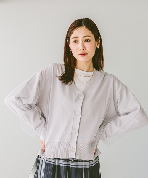 【グレー】チュールドッキング3WAYカーディガン GLOBAL WORK（グローバルワーク） カーディガン チュールドッキング