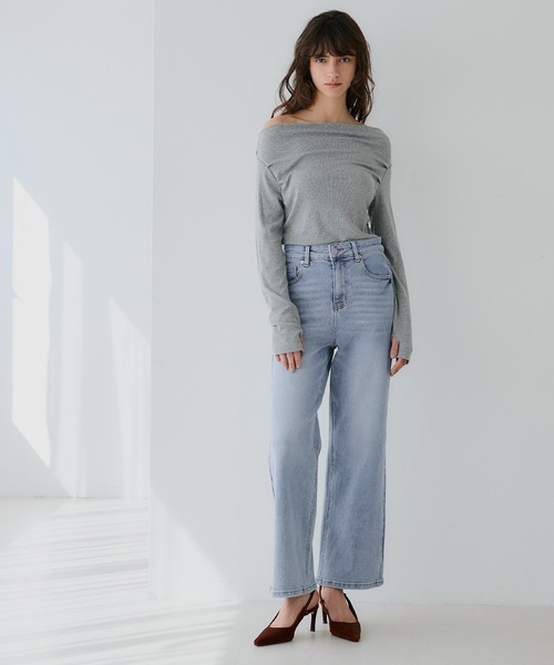 coca（coca）（コカ）の「しゃがめるワイドストレートデニム（デニムパンツ・レディース・ブルー/ライトブルー・S/L/M）」の4枚目の写真