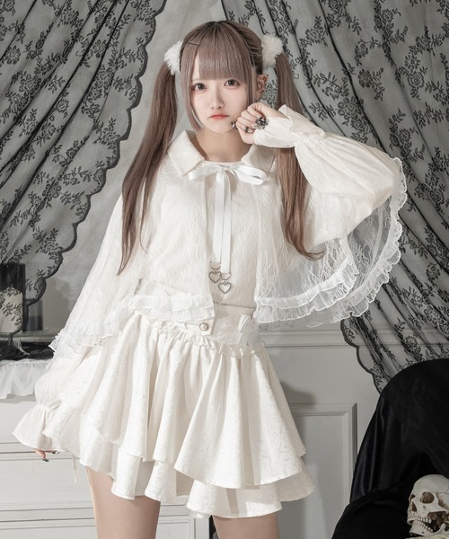 アンドエルシー　レース　ブラウス　天使柄 華やぎと上品さをプラス。フラワー柄起毛レースハイネックプルオーバー