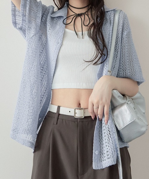 MONO-MART(モノマート)の「リボンタイスキッパーレースシアーシャツ(シャツ/ブラウス・レディース・ピンク/ライトグリーン/ブラック/サックスブルー/アイボリー/グレー・FREE)」の1枚目の写真