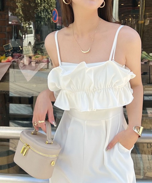 Futier land（フューティアランド）の「【オケージョン対応】フリルビスチェ風オールインワン（つなぎ/オールインワン・レディース・ホワイト/ベージュ/ブラック・FREE）」の2枚目の写真