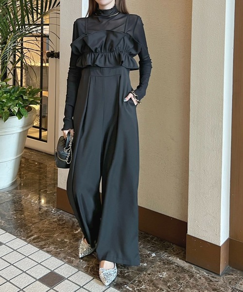 Futier land（フューティアランド）の「【オケージョン対応】フリルビスチェ風オールインワン（つなぎ/オールインワン・レディース・ホワイト/ベージュ/ブラック・FREE）」の3枚目の写真