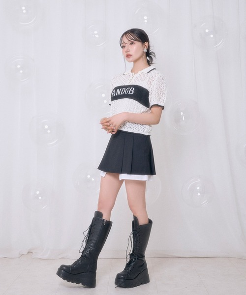 ANDGEEBEE（アンジービー）の「透かし編みポロニット（ポロシャツ・レディース・ブラック/アイボリー・FREE）」の4枚目の写真