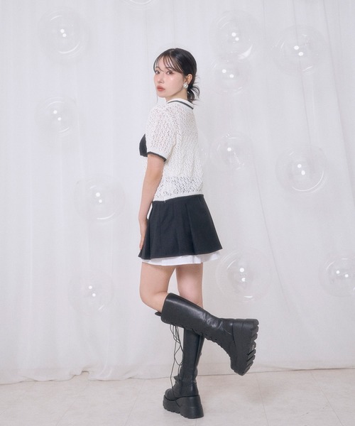 ANDGEEBEE（アンジービー）の「透かし編みポロニット（ポロシャツ・レディース・ブラック/アイボリー・FREE）」の5枚目の写真