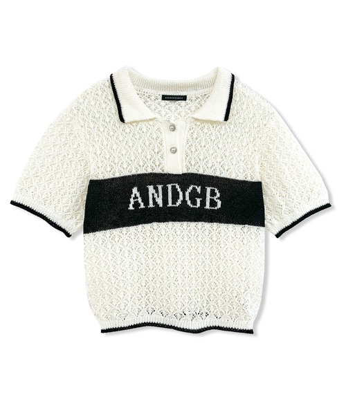 ANDGEEBEE（アンジービー）の「透かし編みポロニット（ポロシャツ・レディース・ブラック/アイボリー・FREE）」の8枚目の写真
