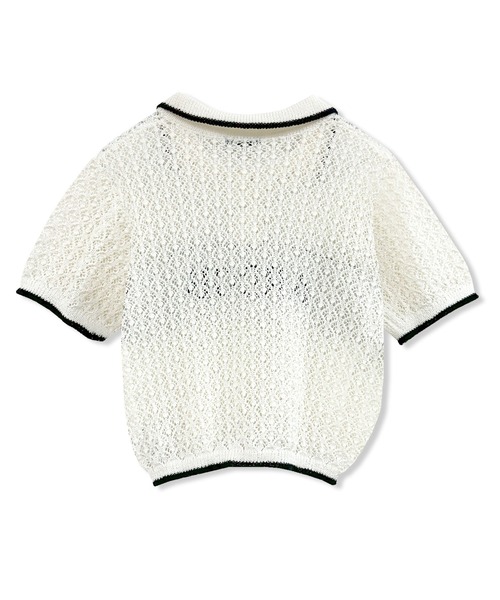 ANDGEEBEE（アンジービー）の「透かし編みポロニット（ポロシャツ・レディース・ブラック/アイボリー・FREE）」の9枚目の写真