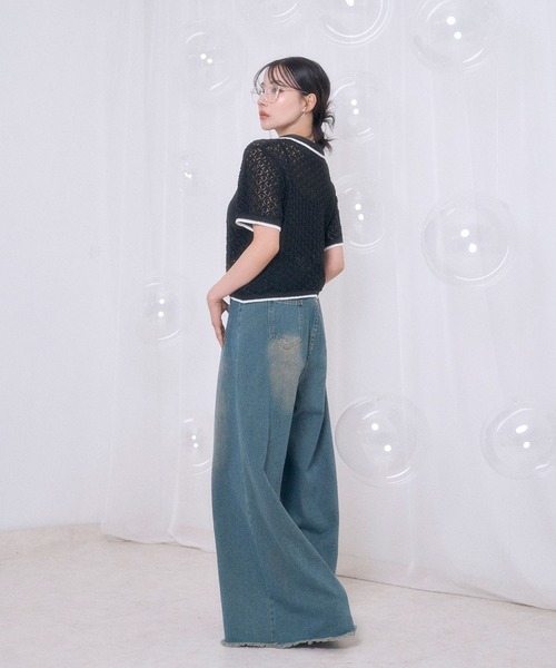 ANDGEEBEE（アンジービー）の「透かし編みポロニット（ポロシャツ・レディース・ブラック/アイボリー・FREE）」の12枚目の写真