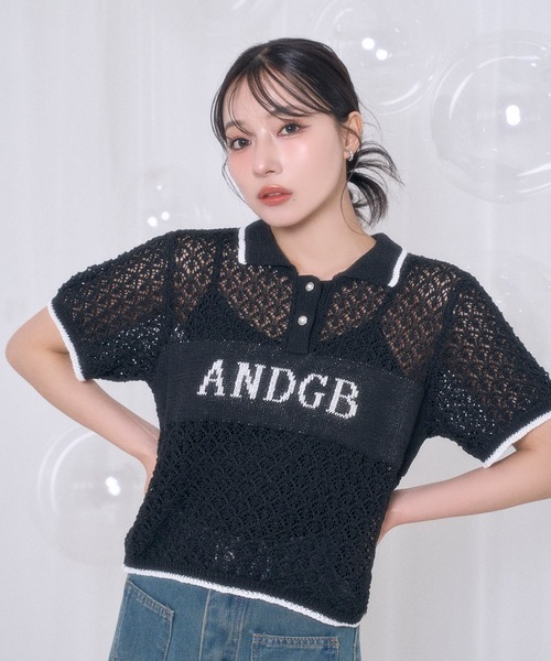 ANDGEEBEE（アンジービー）の「透かし編みポロニット（ポロシャツ・レディース・ブラック/アイボリー・FREE）」の14枚目の写真