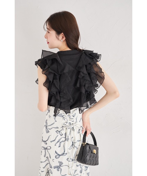 tocco closet(トッコ クローゼット)の「パール釦ラッフルフリルシアーブラウス(シャツ/ブラウス・レディース・ブラック/オフホワイト/ブルー・M)」の16枚目の写真