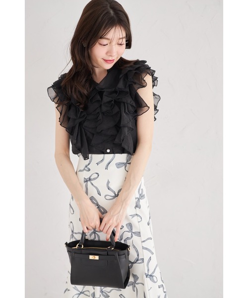 tocco closet(トッコ クローゼット)の「パール釦ラッフルフリルシアーブラウス(シャツ/ブラウス・レディース・ブラック/オフホワイト/ブルー・M)」の14枚目の写真