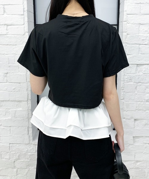 lilful（リルフル）の「ショート丈 ウェーブレタリングロゴ プリントTシャツ（Tシャツ/カットソー・レディース・ブラック/ホワイト・M/S）」の5枚目の写真