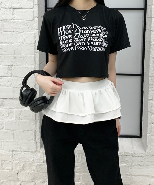 lilful（リルフル）の「ショート丈 ウェーブレタリングロゴ プリントTシャツ（Tシャツ/カットソー・レディース・ブラック/ホワイト・M/S）」の3枚目の写真