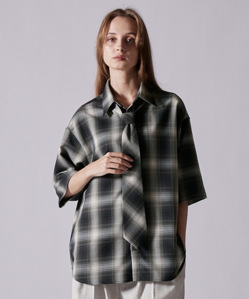 CLEL】Loose Herringbone Check Shirt & Tie/ルーズ ヘリンボーン