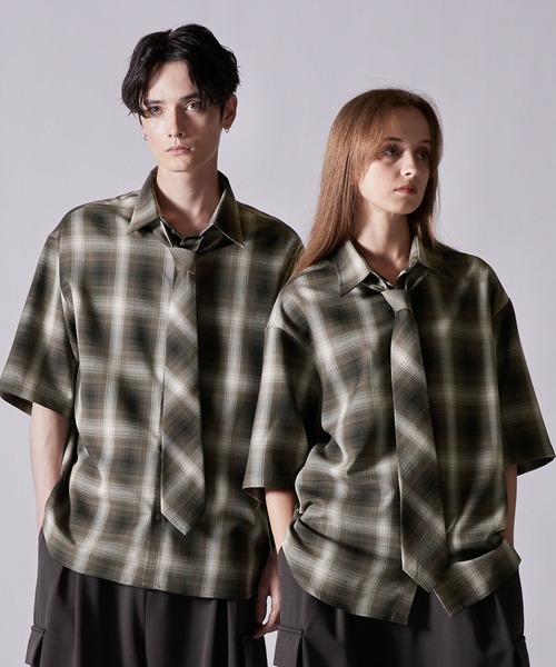 CLEL(クレイル)の「【CLEL】Loose Herringbone Check Shirt & Tie/ルーズ ヘリンボーンチェックシャツ&ネクタイ(シャツ/ブラウス・メンズ・ブラック系1/グレー系1/ブラウン系1・XS/S/M/L)」の4枚目の写真