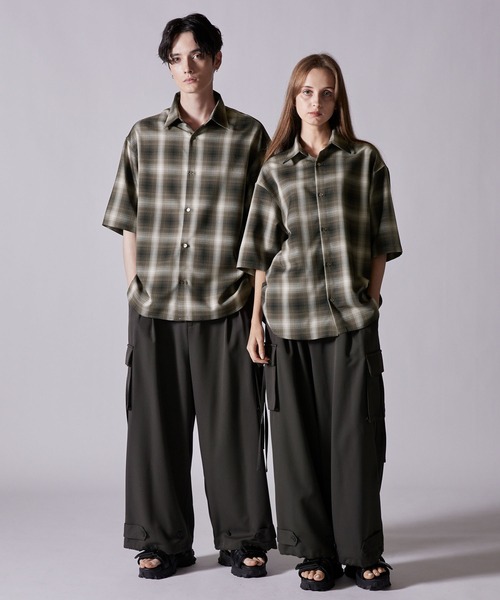 CLEL(クレイル)の「【CLEL】Loose Herringbone Check Shirt & Tie/ルーズ ヘリンボーンチェックシャツ&ネクタイ(シャツ/ブラウス・メンズ・ブラック系1/グレー系1/ブラウン系1・XS/S/M/L)」の7枚目の写真