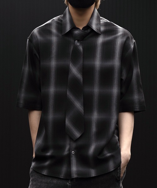 CLEL(クレイル)の「【CLEL】Loose Herringbone Check Shirt & Tie/ルーズ ヘリンボーンチェックシャツ&ネクタイ(シャツ/ブラウス・メンズ・ブラック系1/グレー系1/ブラウン系1・XS/S/M/L)」の22枚目の写真