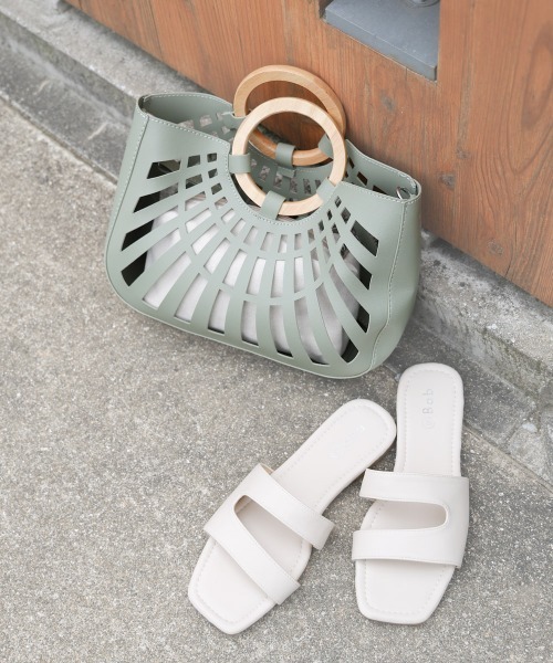 Bab（バブ）の「2WAYポーチ付きニュアンスメッシュバンブーバッグ（トートバッグ・レディース・ベージュ/オフホワイト/グリーン・ONESIZE）」の7枚目の写真