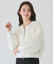 オーガンジーレイヤードダブルジップショートブルゾン