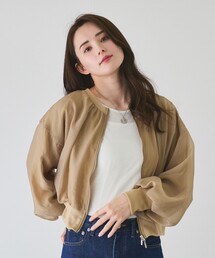 オーガンジーレイヤードダブルジップショートブルゾン