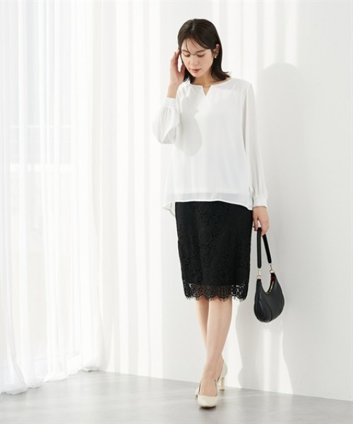 7days Life Styling（セブンデイズライフスタイリング）の「【吸汗速乾カットソー裏地付】シフォンジョーゼット金具付きブラウス<大きいサイズ有>（シャツ/ブラウス・レディース・ライトグレー/ネイビー/オフホワイト/クリーム・LL/3L/S/M/L）」の6枚目の写真