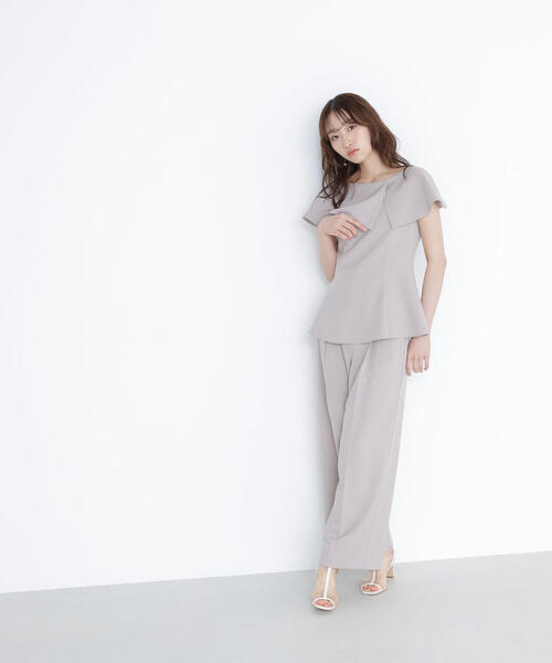 NATURAL BEAUTY BASIC（ナチュラルビューティーベーシック）の「ケープカラーブラウス＆パンツ（パンツドレス・レディース・ベージュ/チャコールグレー・P/S/MEDIUM/SMALL）」の15枚目の写真