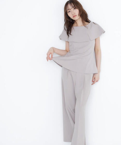 NATURAL BEAUTY BASIC（ナチュラルビューティーベーシック）の「ケープカラーブラウス＆パンツ（パンツドレス・レディース・ベージュ/チャコールグレー・P/S/MEDIUM/SMALL）」の18枚目の写真