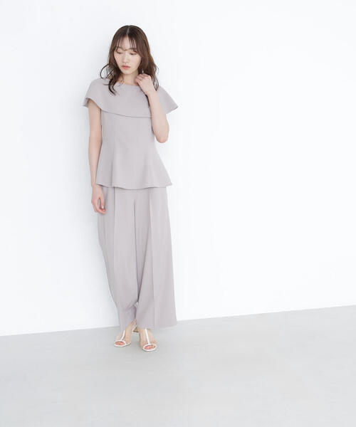 NATURAL BEAUTY BASIC（ナチュラルビューティーベーシック）の「ケープカラーブラウス＆パンツ（パンツドレス・レディース・ベージュ/チャコールグレー・P/S/MEDIUM/SMALL）」の21枚目の写真