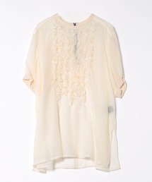 キュプラナイロンオーガンジーワッシャーフリルチュニックブラウス