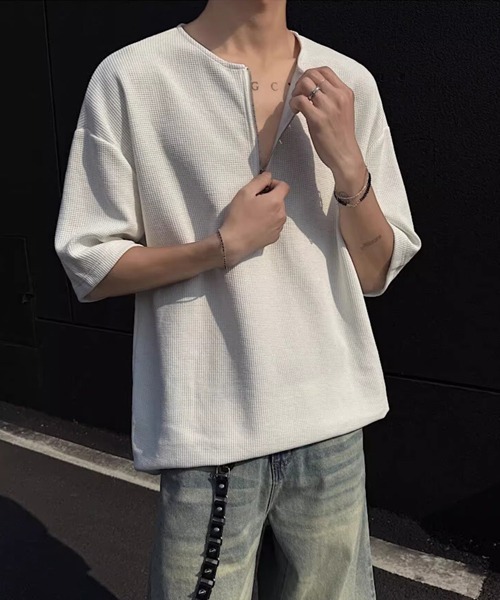 Ressaca(レサーカ)の「オーバーサイズハーフジップTシャツ(Tシャツ/カットソー・メンズ・ホワイト/ブラック/グレー・M/L/XL)」の13枚目の写真