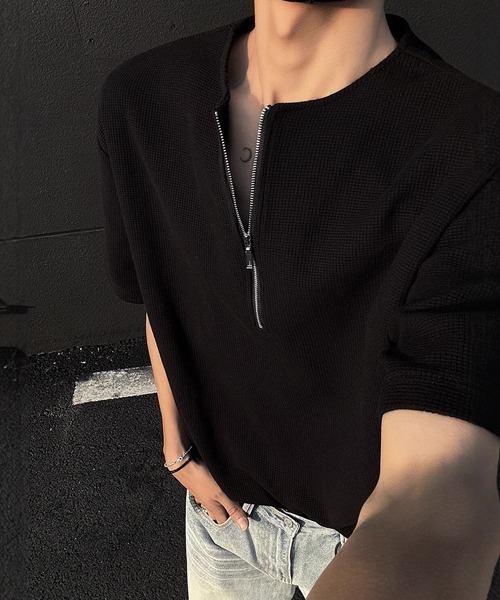 Ressaca(レサーカ)の「オーバーサイズハーフジップTシャツ(Tシャツ/カットソー・メンズ・ホワイト/ブラック/グレー・M/L/XL)」の9枚目の写真